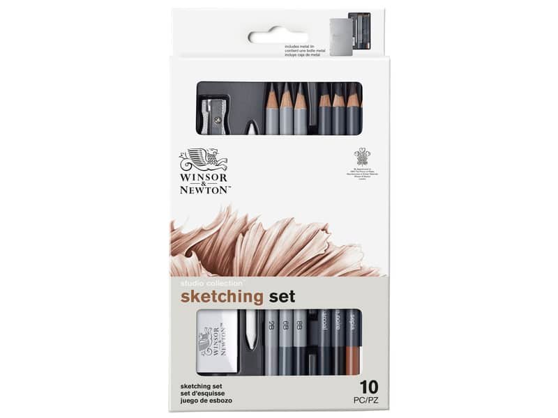 Scatola in metallo 10 matite da schizzo assortite Winsor&Newton nero 0490010
