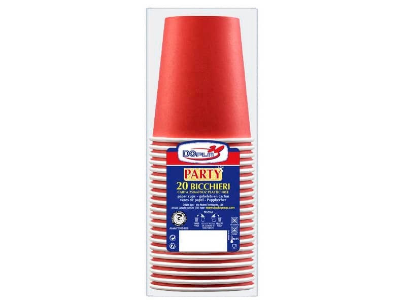 Bicchieri carta WD 250ml conf. 20 pz Dopla Green rosso 42140