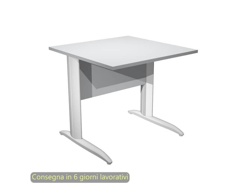 Scrivania piano grigio 80x80xH.72 cm gamba a L in metallo bianco opaco linea Presto Artexport – 001K2/9/AN