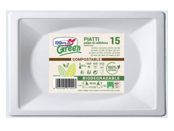 Piatti rettangolari polpa di cellulosa bianchi conf. 15 pz Dopla Polpa 152x254 mm - 7753