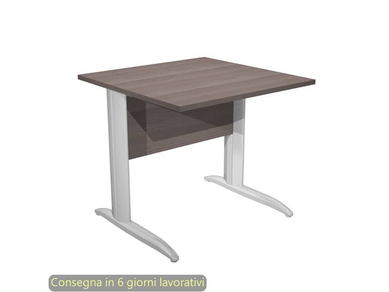 Scrivania piano frassino toscano 80x80xH.72 cm gamba a L in metallo effetto cromato Presto – 001K2/F/AR