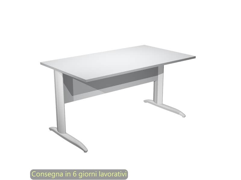 Scrivania piano grigio 140x80xH.72 cm gamba a L in metallo bianco opaco linea Presto Artexport – 002K2/9/AN