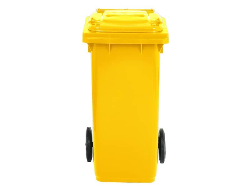 Bidone carrellato per raccolta differenziata 120 lt con coperchio PEHD Mobil Plastic giallo – 1/120/5-GIA