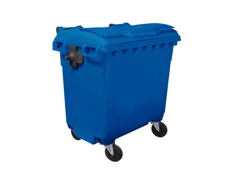 Cassonetto portarifiuti carrellato 770 lt con coperchio piano e maniglie a labbro Mobil Plastic blu – 1/770/5-BLB