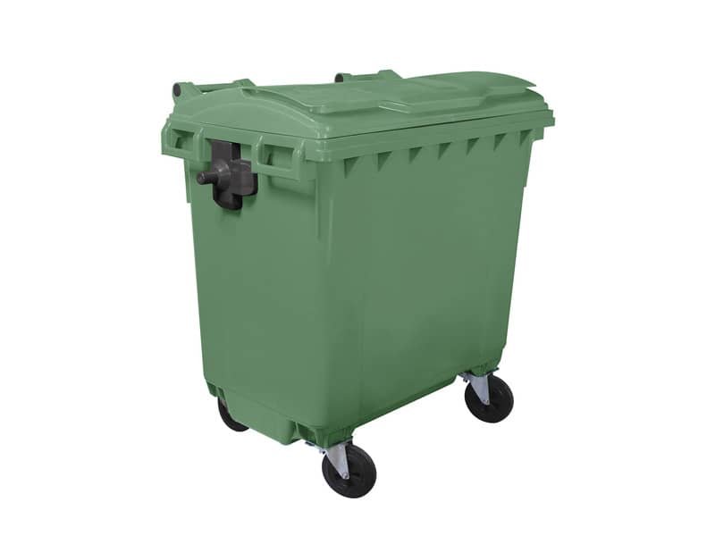 Cassonetto portarifiuti carrellato 770 lt con coperchio piano e maniglie a labbro Mobil Plastic verde – 1/770/5-VEB