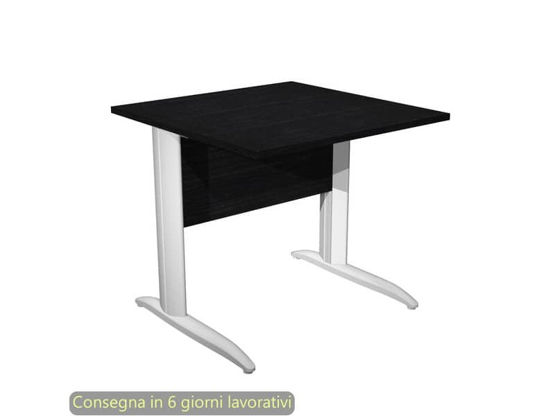 Scrivania piano nero venato frassino 80x80xH.72 cm gamba a L in metallo bianco opaco Presto Artexport 001K2/8/AN