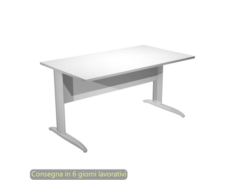 Scrivania piano bianco 140x80xH.72 cm gamba a L in metallo effetto cromato linea Presto Artexport – 002K2/3/AR