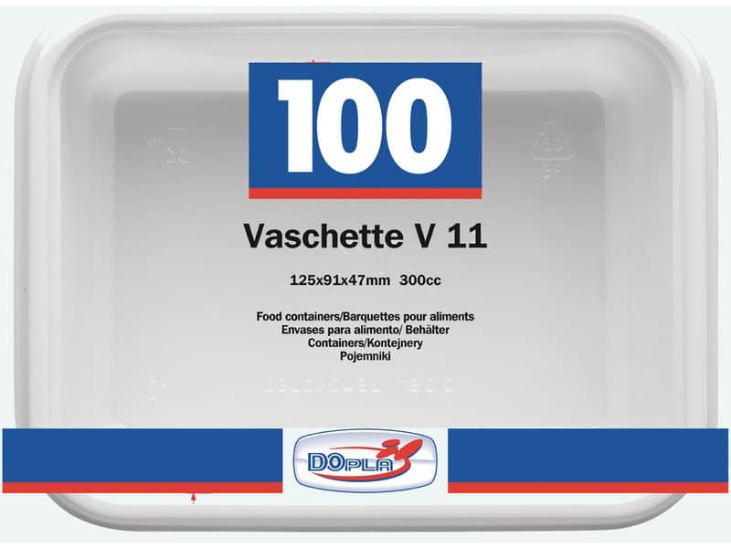 Vaschette bianche V/11 in polistirene 125x95x47mm conf. 100 pz Dopla Professional 400 ml – 7012