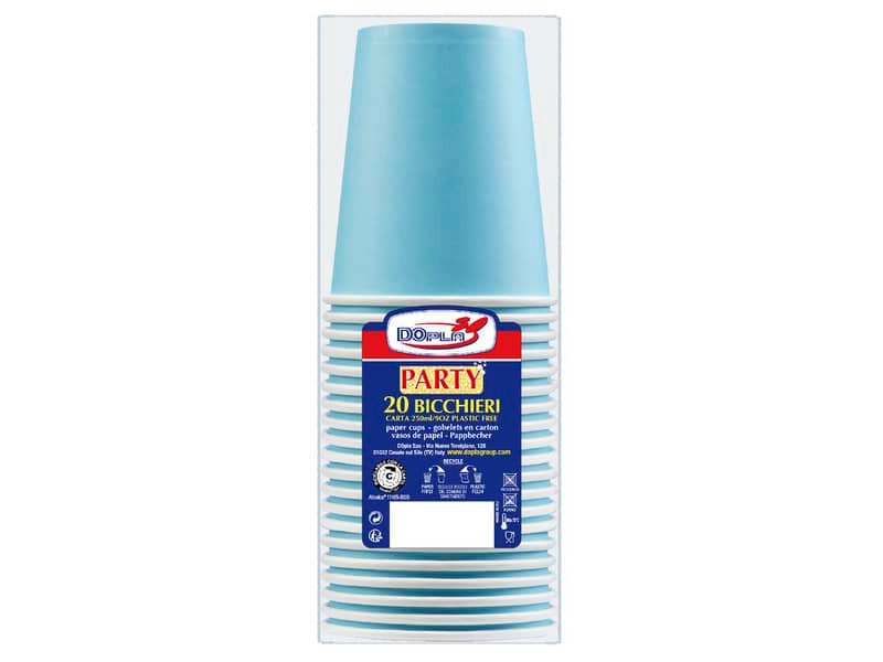 Bicchieri carta WD 250ml conf. 20 pz Dopla Green azzurro 42163