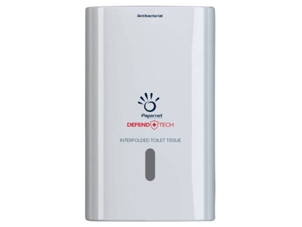 Dispenser antibatterico per carta igienica interfogliata Defend Tech - 26,5x16,5x13,5 cm Papernet bianco