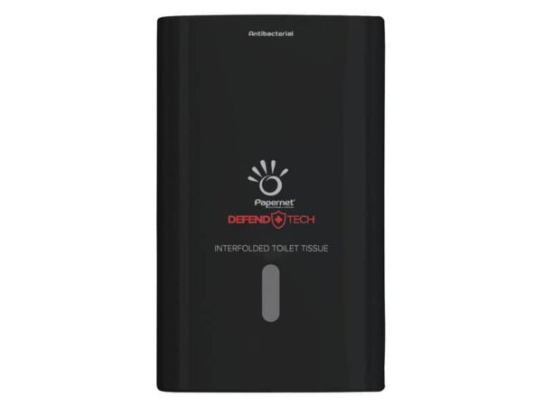 Dispenser antibatterico per carta igienica interfogliata Defend Tech - 26,5x16,5x13,5 cm Papernet nero - 416157