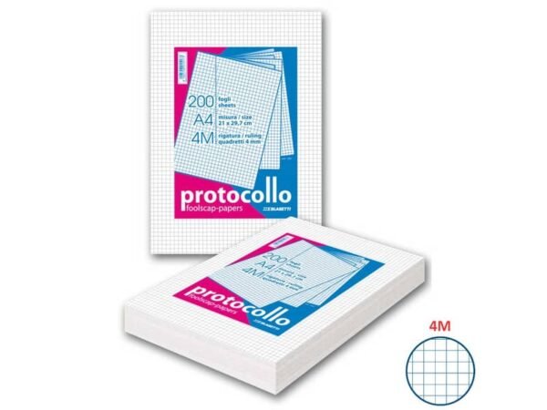 Fogli protocollo A4 - 60 gr/mq - Blasetti 4M - senza margini - Risma da 200 fogli - 1281