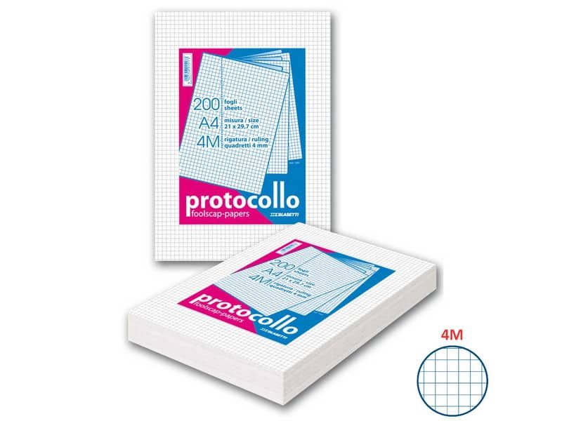 Fogli protocollo A4 – 60 gr/mq – Blasetti 4M – senza margini – Risma da 200 fogli – 1281