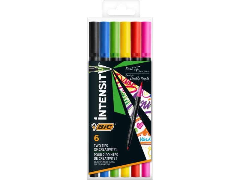 Pennarelli BIC Dual Tip Intensity con pennello assortiti rainbow – tratto 0,5 mm – conf. 6 pz – 989694