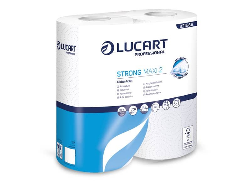 Rotolo cucina 2 veli Lucart STRONG MAXI 2  – 88 strappi per rotolo – conf. 2 rotoli – 821689