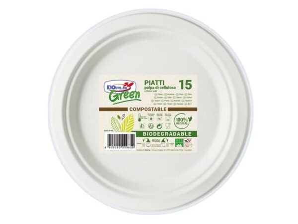 Piatti frutta monouso in polpa di cellulosa Dopla Green d. 175 mm conf. 15 pezzi - 07742