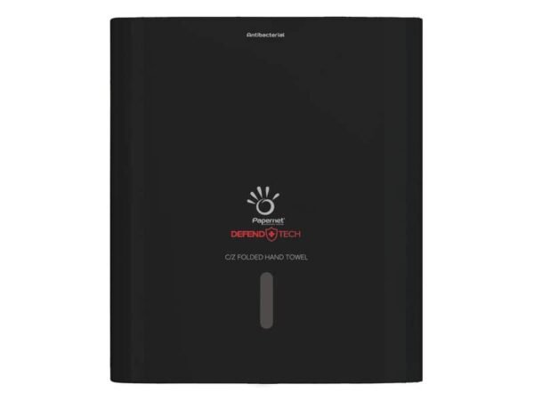 Dispenser antibatterico con adattatore Papernet Defend Tech per asciugamani piegati a C e Z  nero - 33,6x30x14,5 cm