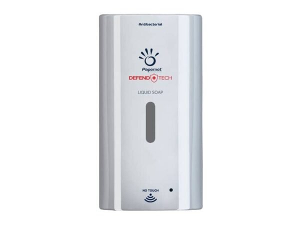 Dispenser antibatterico ricaricabile No Touch per sapone liquido Defend Tech - 25x12x13,5 cm Papernet bianco - 419721