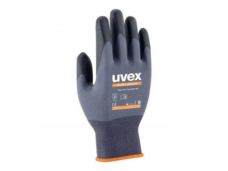 Guanti protettivi traspiranti Athletic allround PA/elastane – rivestimento schiuma NBR – grigio nero Uvex TG.8