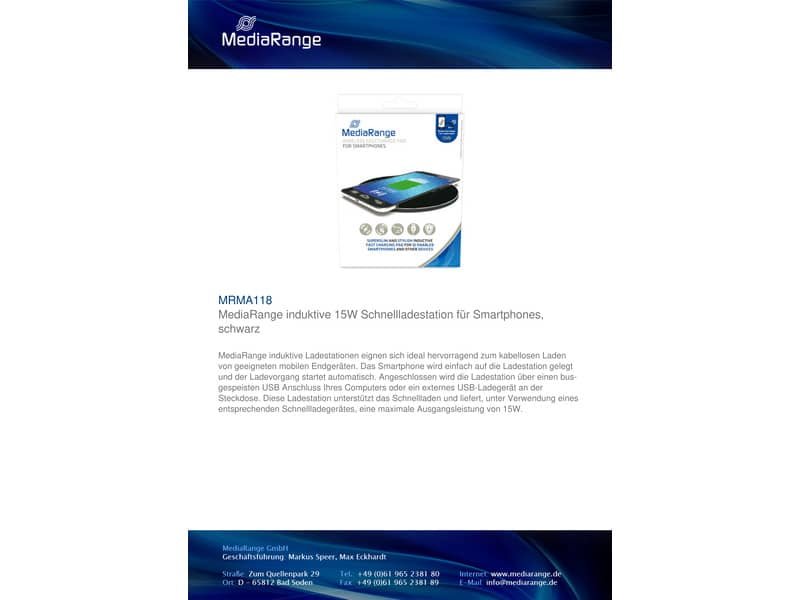 Caricabatterie wireless per smartphone Media Range nero MRMA118