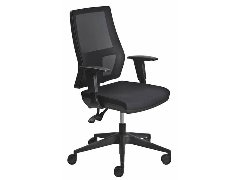 Poltrona semi-direzionale Seditaly Unica Back-system tessuto ignifugo nero – braccioli regolabili – UCG0C4SEGB1R1