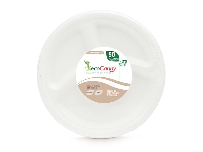 Piatti a 3 scomparti bio-compostabili ecoCanny Party bianco 261×28 mm conf. 50 pz – ECO?007CA