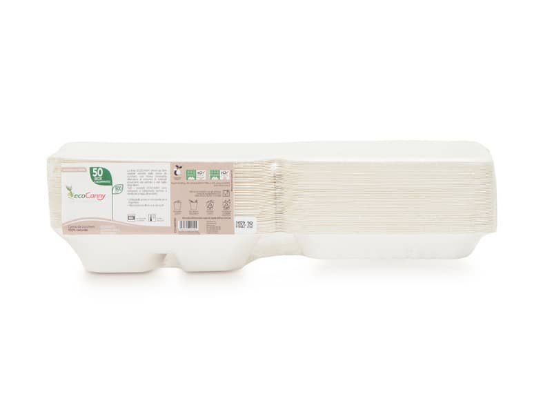 Box 3 scomparti bio-compostabili ecoCanny Take Away bianco 200x200x70 mm conf. 50 pz – ECO?HB08TRIS