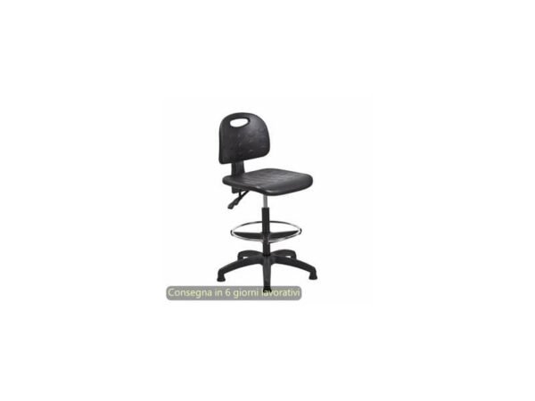Sgabello tecnico Labor Back-system 60 nero Seditaly in PU lavabile alto con poggiapiedi regolabile - LBD0C5Q62PU01