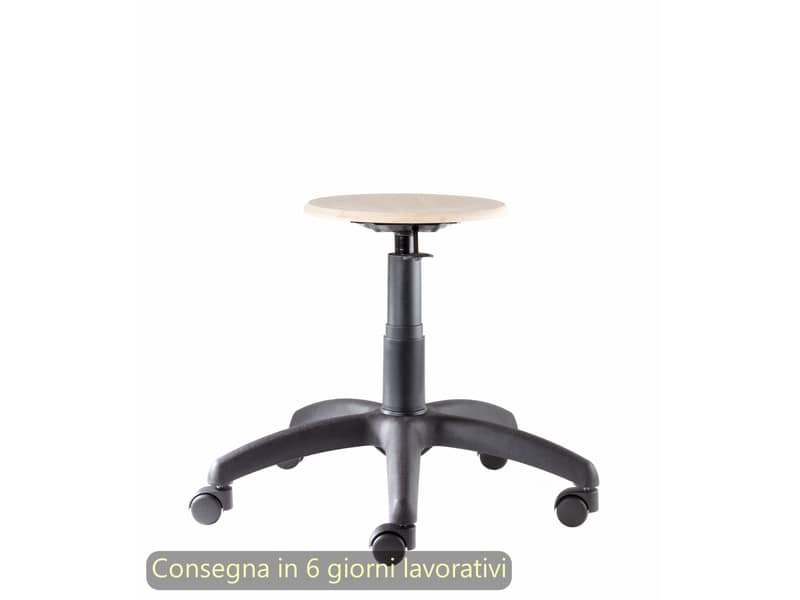 Seduta tecnica Work Wood 40 tondello in faggio e base in nylon Seditaly bassa LBGSF0000L119