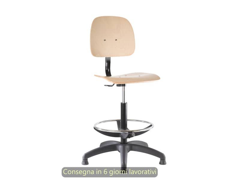 Sgabello tecnico Labor Wood 60 in legno di faggio verniciato naturale Seditaly alto poggiapiedi regolabile