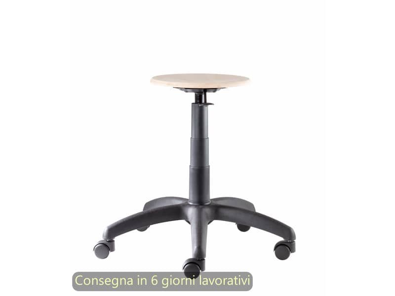 Sgabello tecnico Work Wood 50 tondello in faggio e base in nylon Seditaly medio LBHSF0000L119