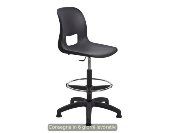 Sgabello tecnico Vera 60 con scocca in PP nero Seditaly alto con poggiapiedi regolabile - VRD0F5Q60PP01