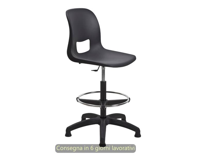 Sgabello tecnico Vera 60 con scocca in PP nero Seditaly alto con poggiapiedi regolabile – VRD0F5Q60PP01