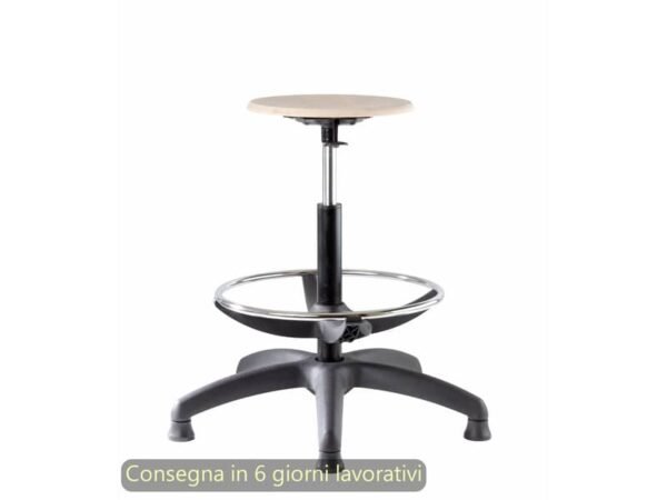 Sgabello tecnico Work Wood 60 tondello in faggio e base in nylon Seditaly alto con poggiapiedi regolabile LBDSF0000L119