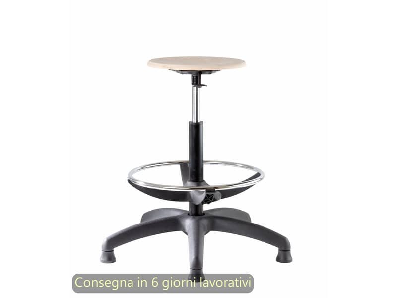 Sgabello tecnico Work Wood 60 tondello in faggio e base in nylon Seditaly alto con poggiapiedi regolabile LBDSF0000L119
