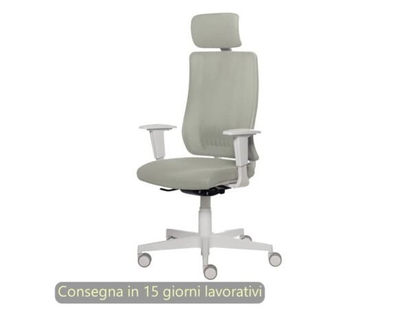 Poltrona semi-direzionale Liberty Syncro Seditaly scocca bianca tessuto ignifugo con poggiatesta ‚cru - L2GPS1TDGDM24