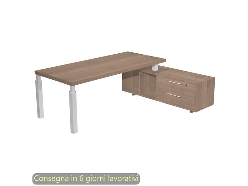 Scrivania manageriale Flora con mobile servizio ciliegio arabis 225x170xH76,2 cm gamba sez. quadrata bianca Flora