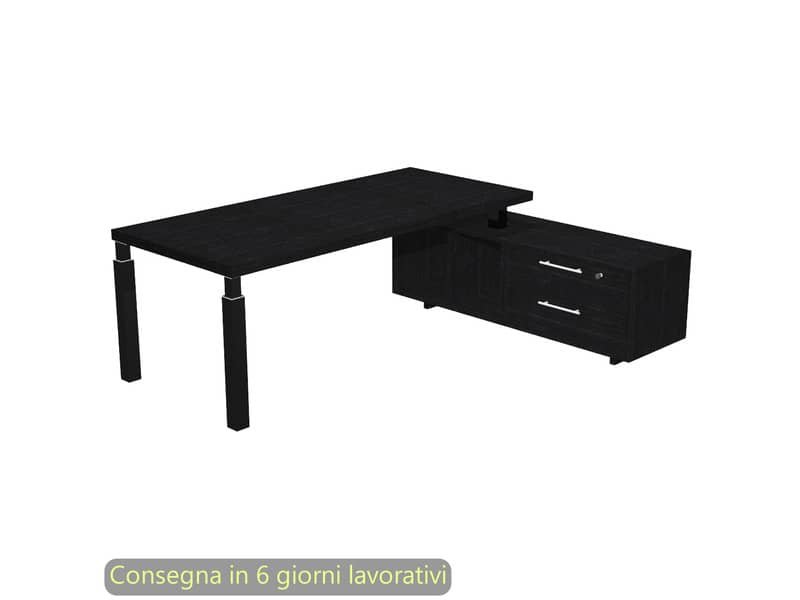 Scrivania manageriale Flora con mobile servizio nero ven.frassino 225x170xH76,2 cm gamba sez. quadrata nera Flora