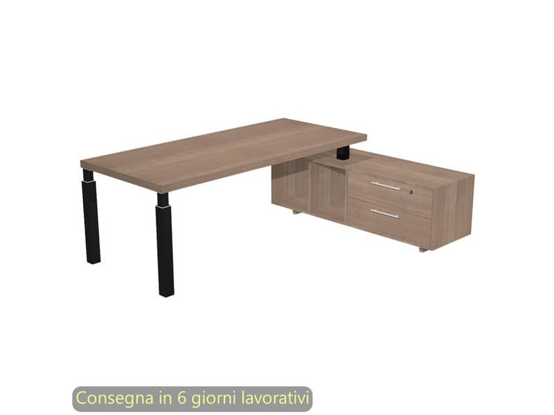 Scrivania manageriale Flora con mobile servizio ciliegio arabis 225x170xH76,2 cm gamba sez. quadrata nera Flora