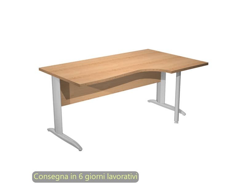 Scrivania penisola destra piano noce 160×60/80/100xH.72 cm gamba a L metallo cromato Presto Compact – 008K211/6/AR