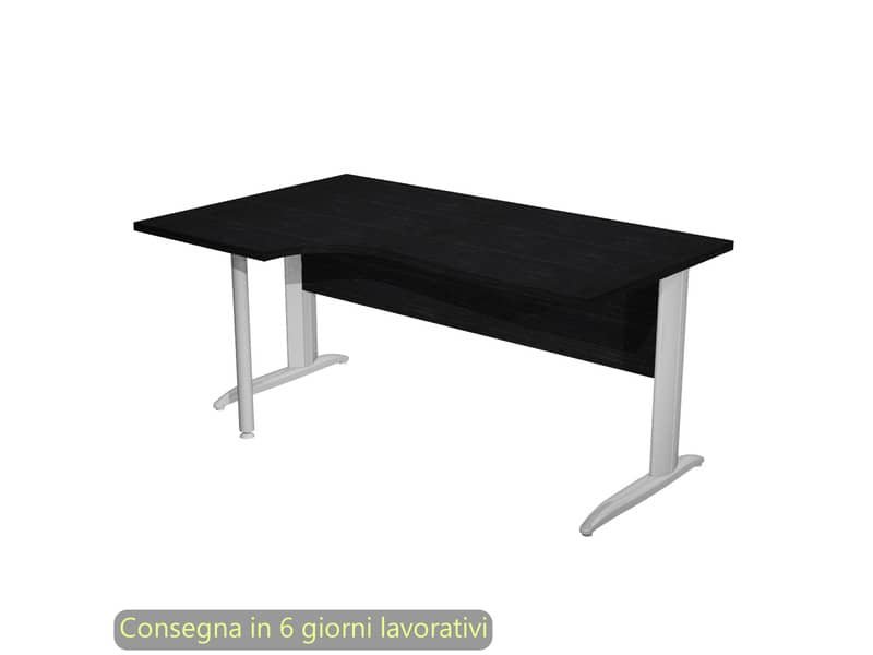 Scrivania penisola sinistra nero venato frassino 160×60/80/100xH.72 gamba a L metallo cromato Presto Compact