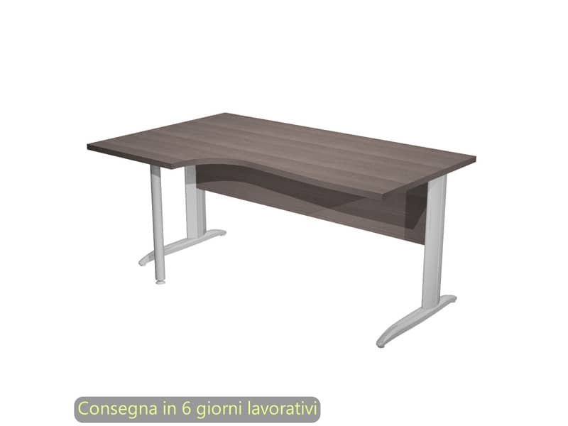 Scrivania penisola sinistra frassino toscano 160×60/80/100xH.72 gamba a L metallo cromato Presto Compact