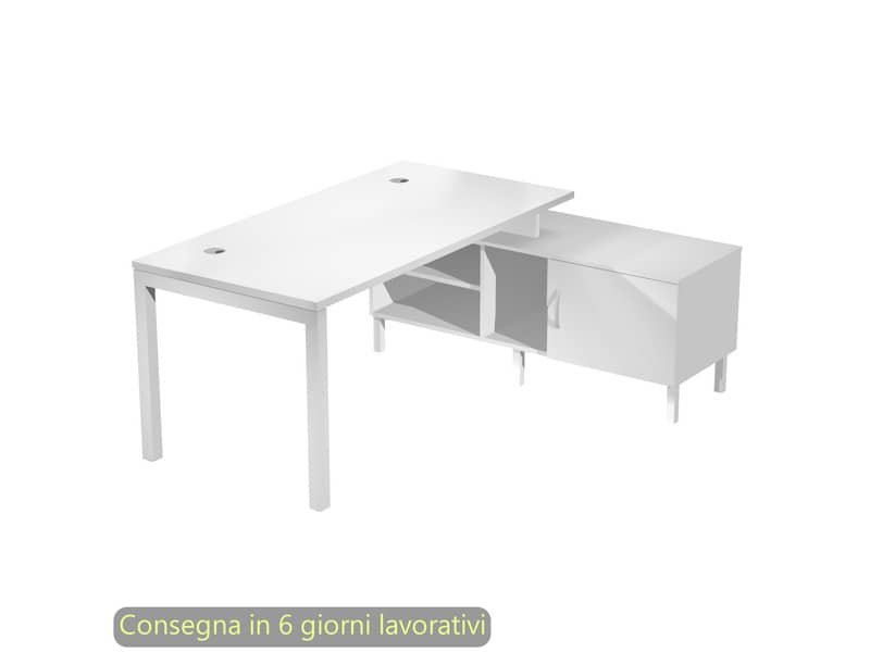 Scrivania piano bianco 120x80xH.72,5 cm gamba a ponte in metallo bianco linea Bridge Artexport – SOL120/3-AM