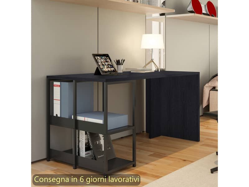 Scrivania compatta su libreria in metallo nero 140x69xH.72,4 cm Artexport piano nero – 2767BX-8