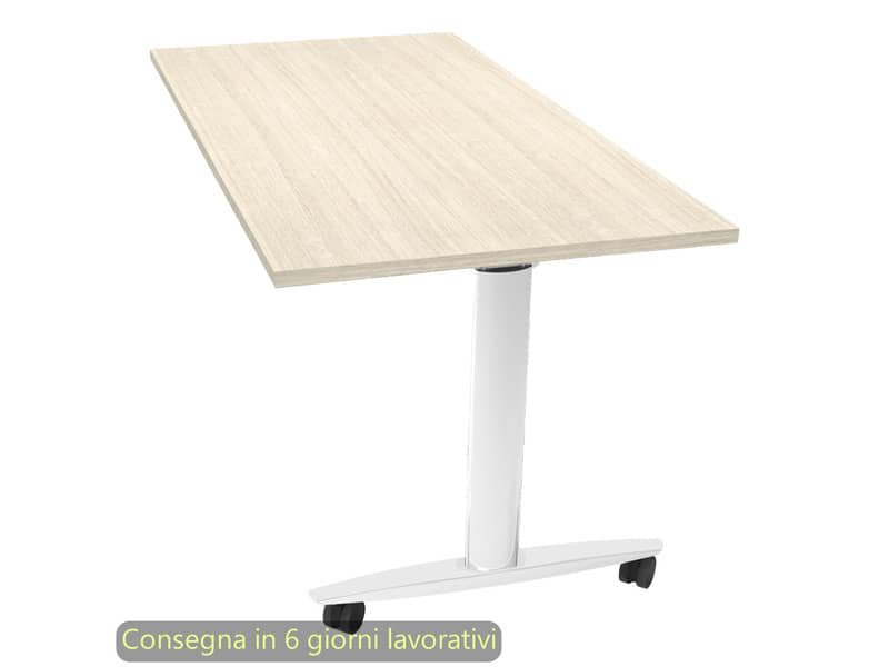 Tavolo multifunzione Taxi – 140x80xH.73,7 cm – con ruote – gambe met. bianche Artexport piano rovere