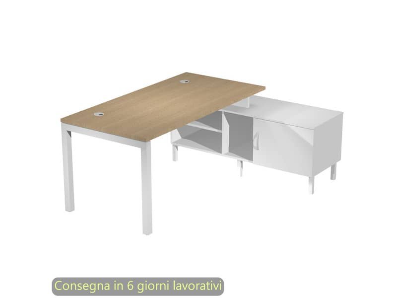 Scrivania piano rovere 140x80xH.72,5 cm gamba a ponte in metallo bianco piano rovere – SOL140/C-AM