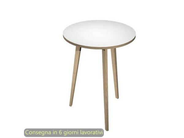 Tavolo riunione rotondo alto Woody ›80xH.105 cm con 3 gambe rovere Artexport piano bianco - 6408-DKD-3C-AQ