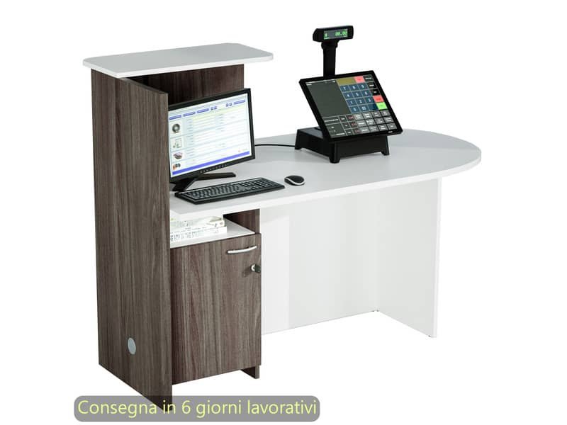 Postazione reception compatta destra 142,5x83xH.117,2 cm Artexport bianco/frassino toscano – 17110/DX/3F