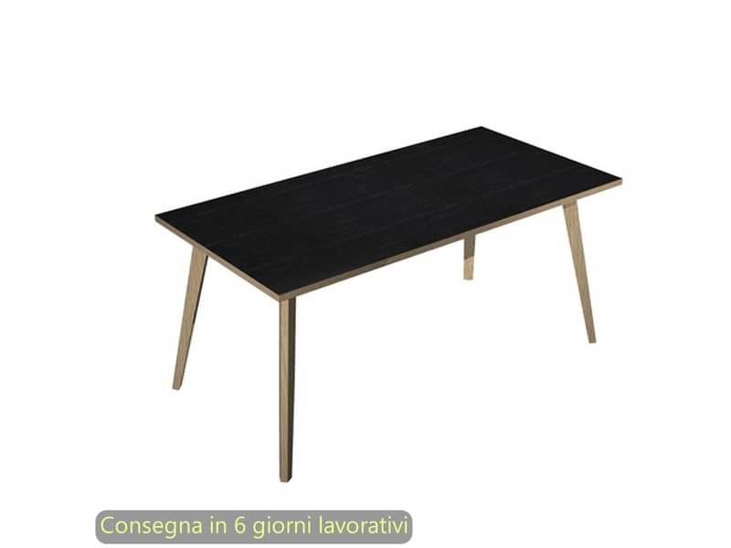 Scrivania piano nero venato frassino 160x80xH.74,4 cm gamba rastremata in legno rovere Woody – 6403-DKA-8C-AQ