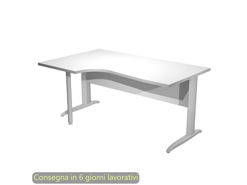 Scrivania penisola sinistra piano bianco 160×60/80/100xH.72 gamba a L metallo cromato Presto Compact – 009K211/3/AR